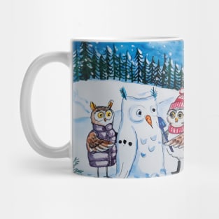 Owls playing in snow Mug